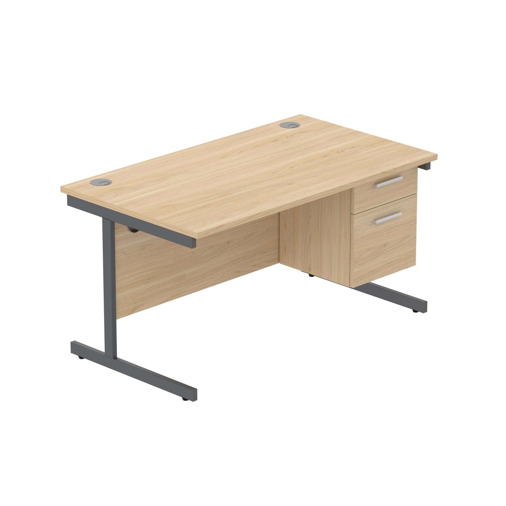 Office Rectangular Desk With Steel Single Upright Cantilever Legs + 2 Draw Fixed Pedestal  (Fsc) | 1400X800 | Canadian Oak/Graphite