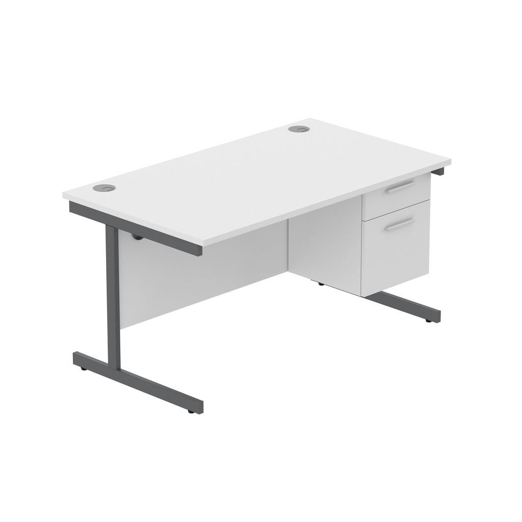 Office Rectangular Desk With Steel Single Upright Cantilever Legs + 2 Draw Fixed Pedestal  (Fsc) | 1400X800 | Arctic White/Graphite