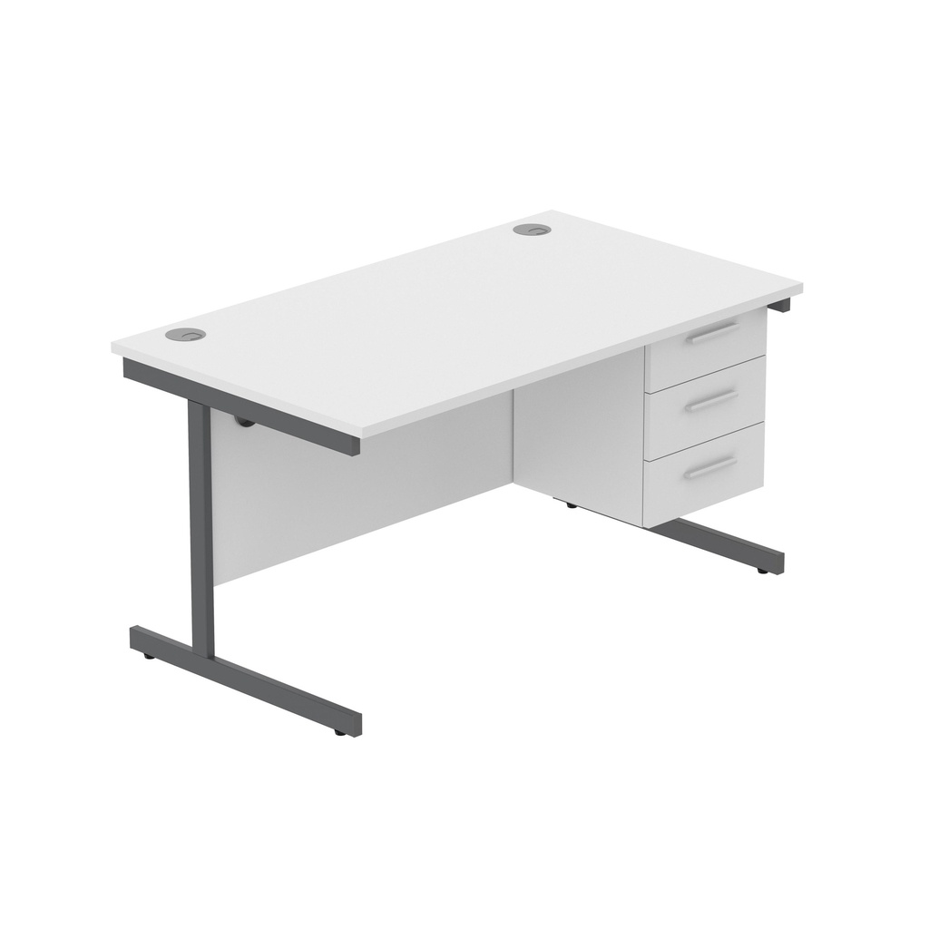 Core|Single Upright|Rectangular Desk With 3 Drawer Fixed Pedestal|1400X800|Arctic White-Graphite