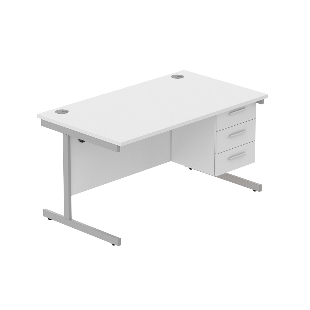 Core|Single Upright|Rectangular Desk With 3 Drawer Fixed Pedestal|1400X800|Arctic White-Silver