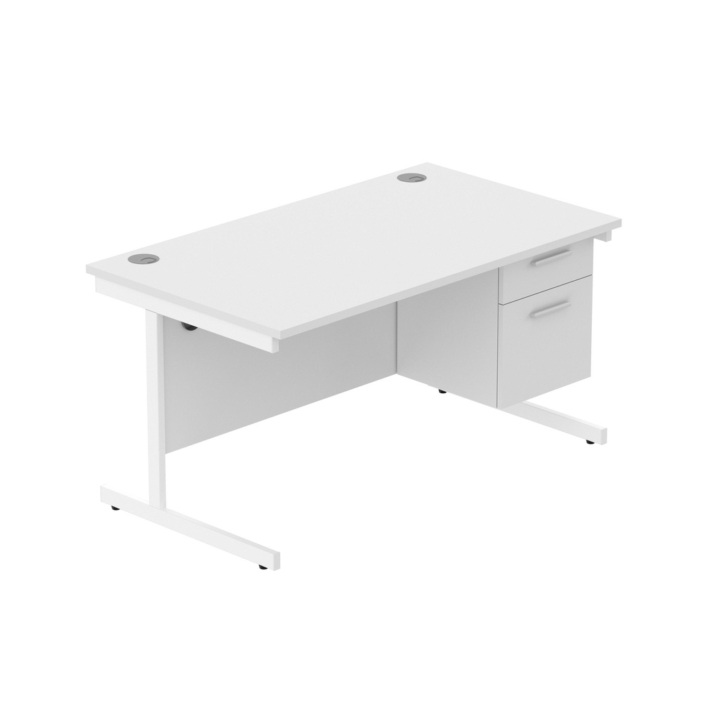 Core|Single Upright|Rectangular Desk With 2 Drawer Fixed Pedestal|1400X800|Arctic White-White