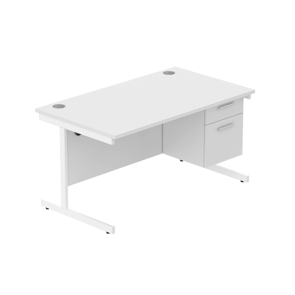 Office Rectangular Desk With Steel Single Upright Cantilever Legs + 2 Draw Fixed Pedestal  (Fsc) | 1400X800 | Arctic White/White