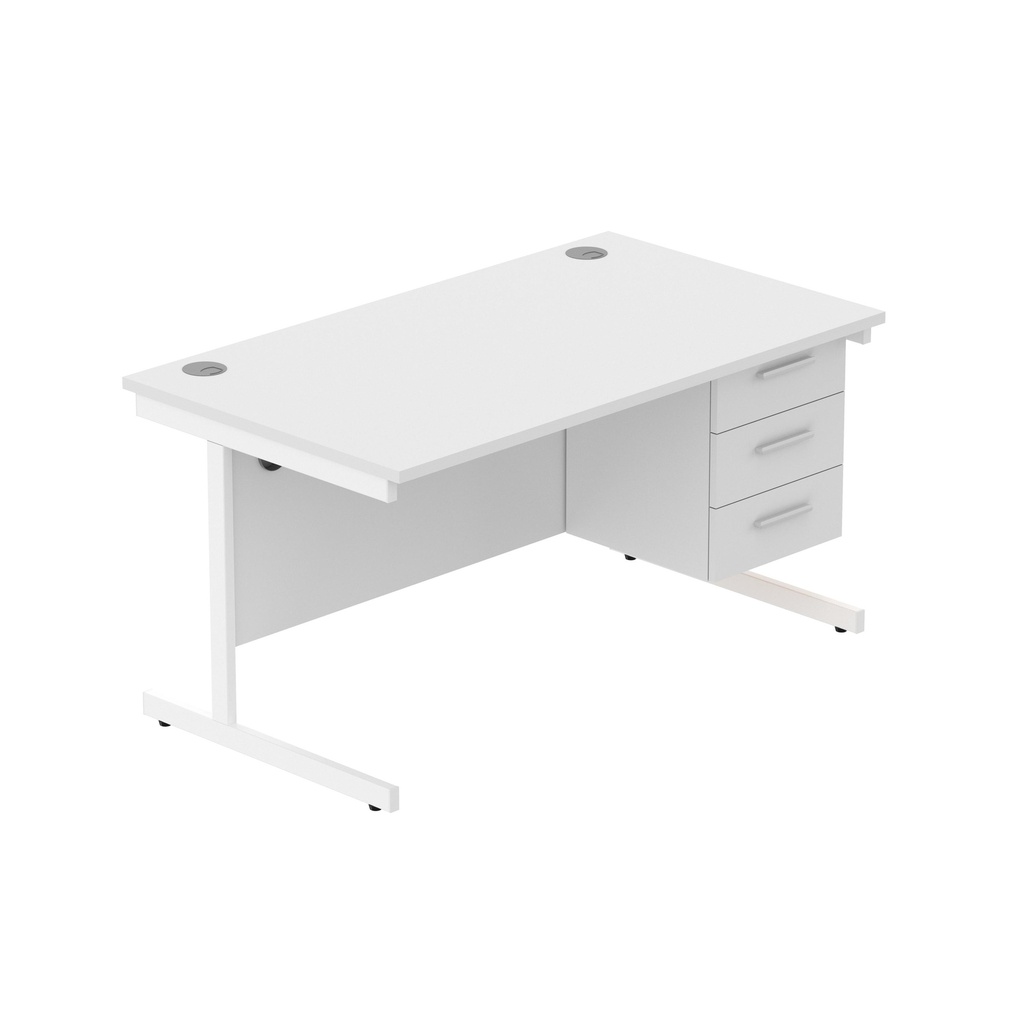 Core|Single Upright|Rectangular Desk With 3 Drawer Fixed Pedestal|1400X800|Arctic White-White