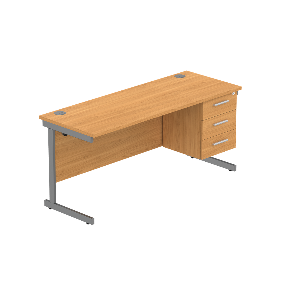 Office Rectangular Desk With Steel Single Upright Cantilever Legs + 3 Draw Fixed Pedestal  (Fsc) | 1600X600 | Norwegian Beech/Graphite