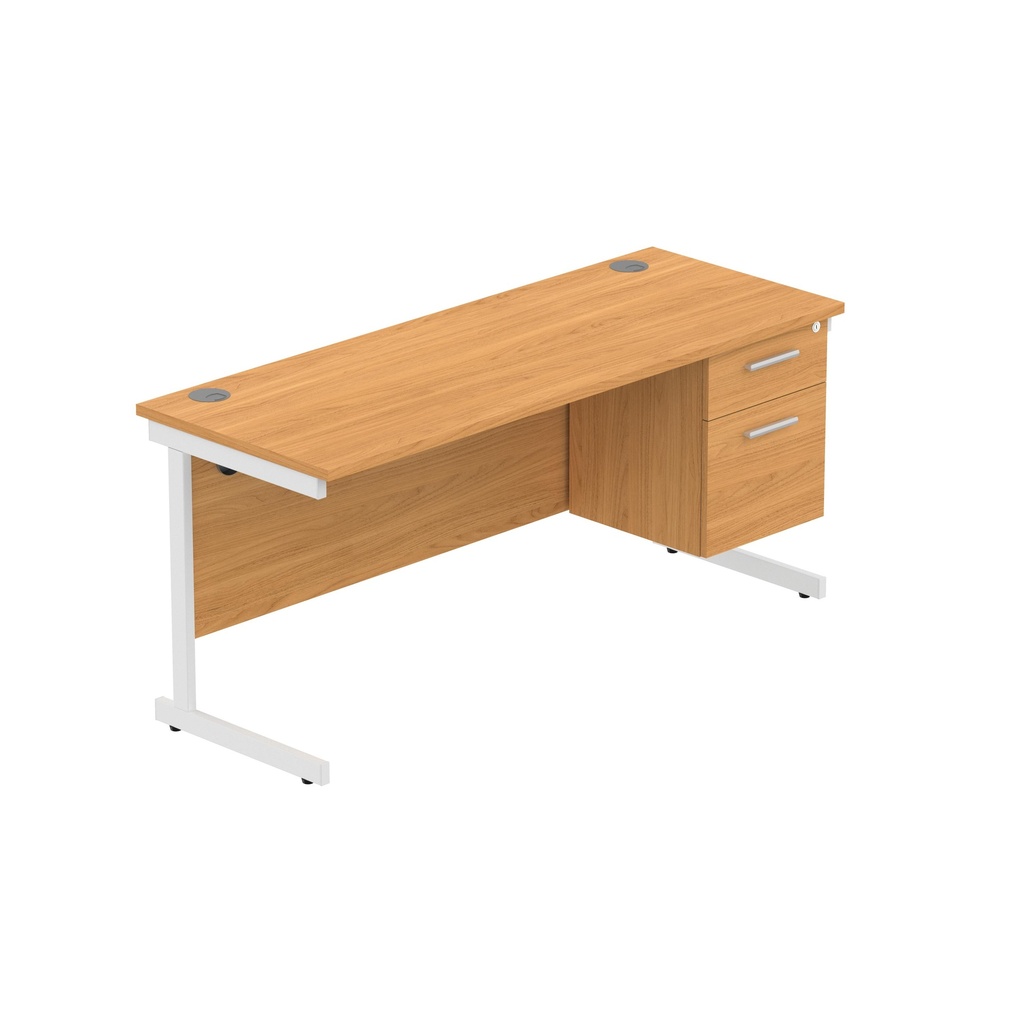 Office Rectangular Desk With Steel Single Upright Cantilever Legs + 2 Draw Fixed Pedestal  (Fsc) | 1600X600 | Norwegian Beech/White