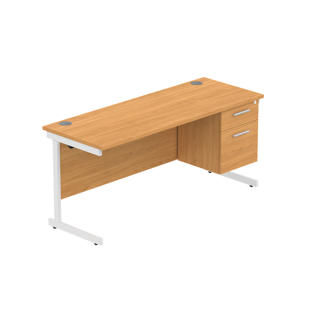 Office Rectangular Desk With Steel Single Upright Cantilever Legs + 2 Draw Fixed Pedestal  (Fsc) | 1600X600 | Norwegian Beech/White