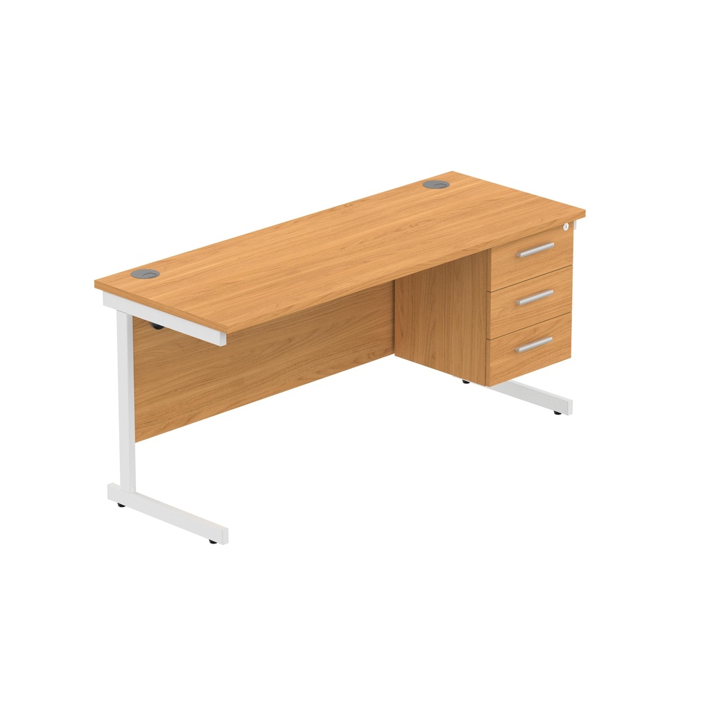 Core|Single Upright|Rectangular Desk With 3 Draw Fixed Pedestal (Fsc)|1600X600|Norwegian Beech-White