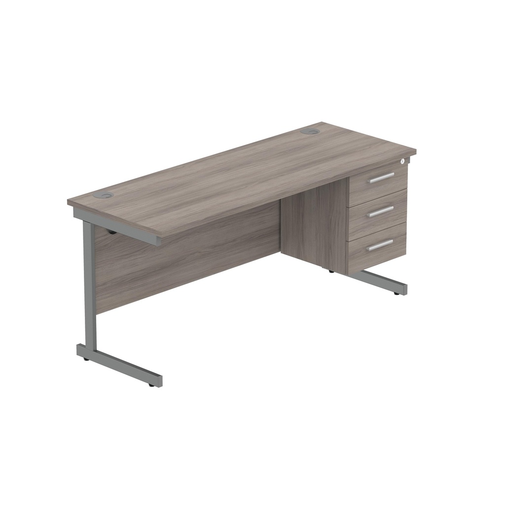 Core|Single Upright|Rectangular Desk With 3 Draw Fixed Pedestal (Fsc)|1600X600|Alaskan Grey Oak-Graphite
