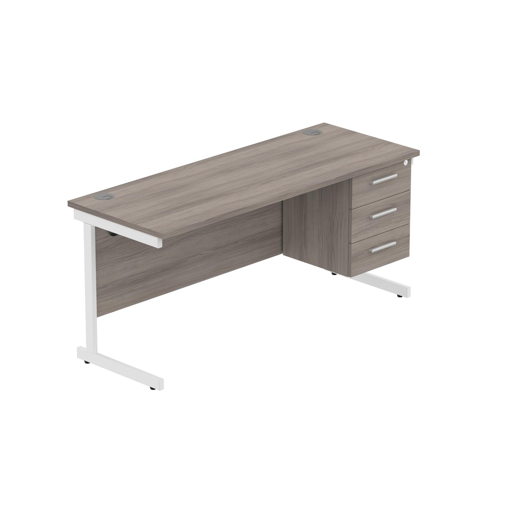 Core|Single Upright|Rectangular Desk With 3 Draw Fixed Pedestal (Fsc)|1600X600|Alaskan Grey Oak-White