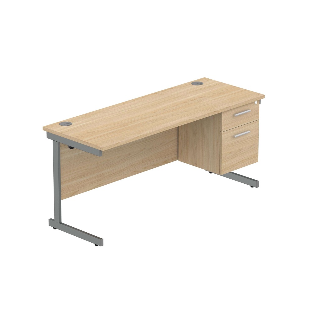Office Rectangular Desk With Steel Single Upright Cantilever Legs + 2 Draw Fixed Pedestal  (Fsc) | 1600X600 | Canadian Oak/Graphite