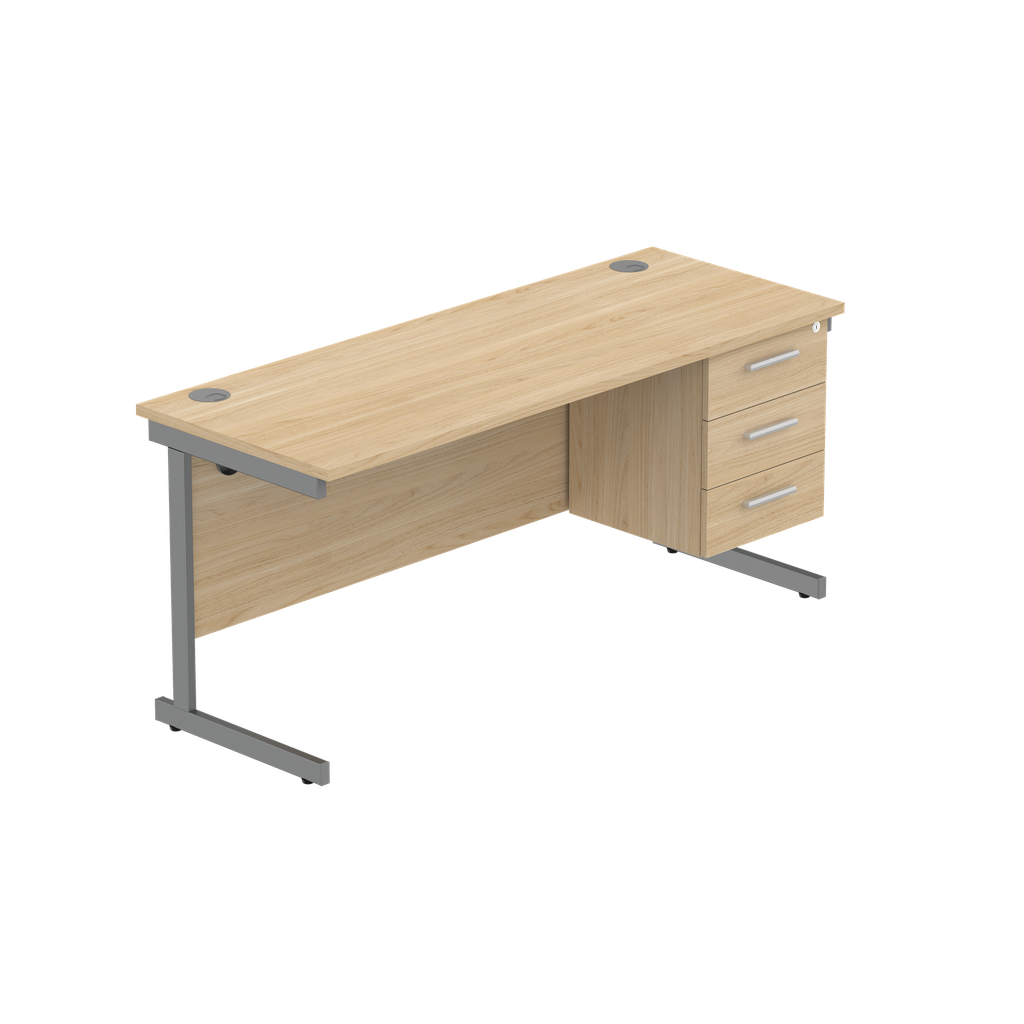 Office Rectangular Desk With Steel Single Upright Cantilever Legs + 3 Draw Fixed Pedestal  (Fsc) | 1600X600 | Canadian Oak/Graphite