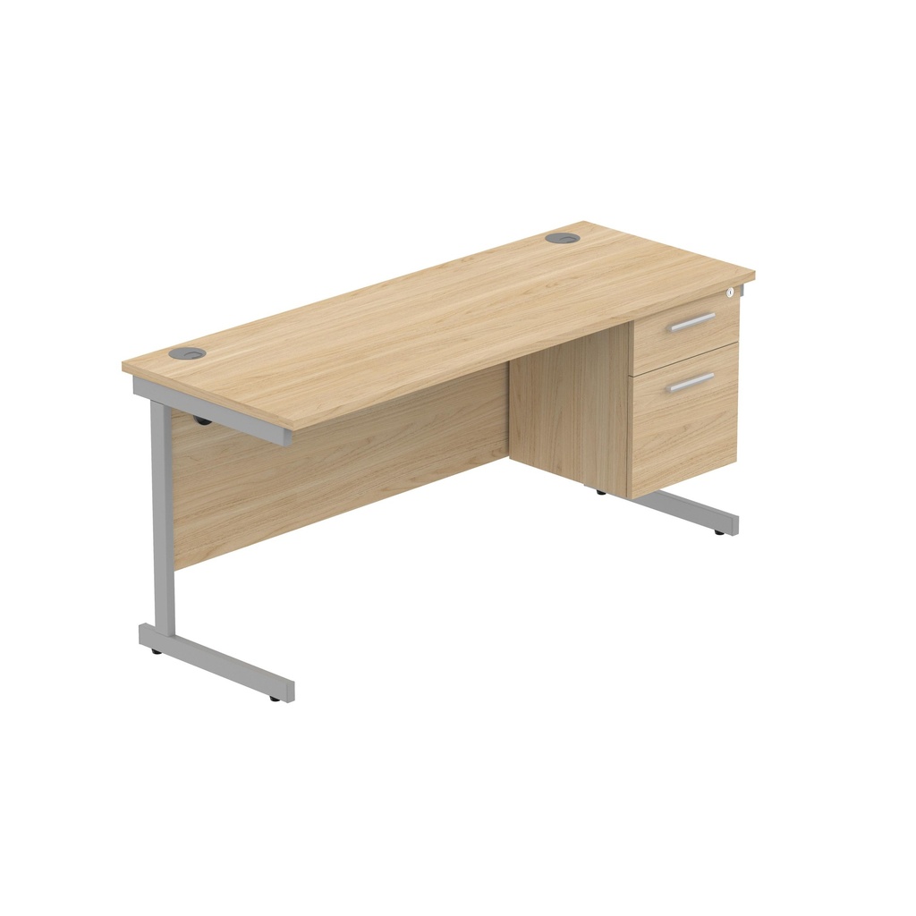 Core|Single Upright|Rectangular Desk With 2 Draw Fixed Pedestal (Fsc)|1600X600|Canadian Oak-Silver