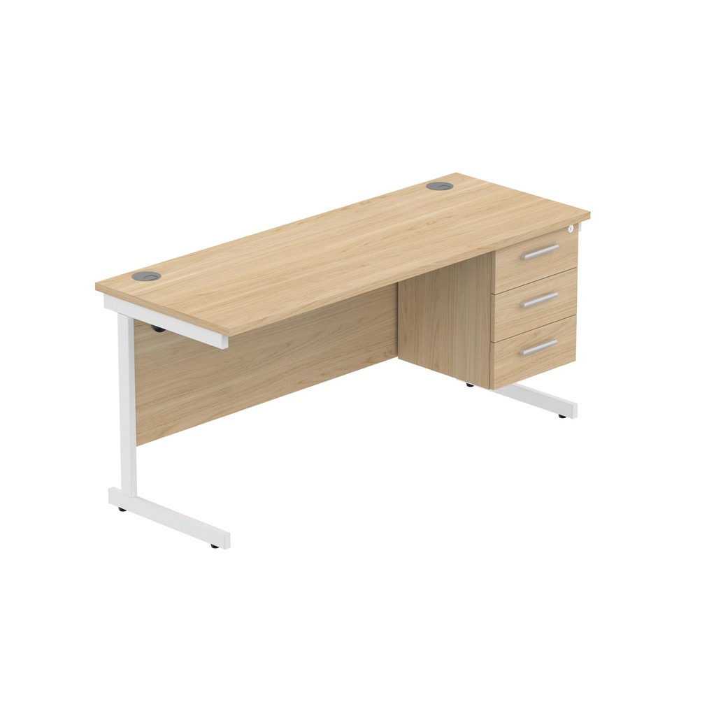 Core|Single Upright|Rectangular Desk With 3 Draw Fixed Pedestal (Fsc)|1600X600|Canadian Oak-White
