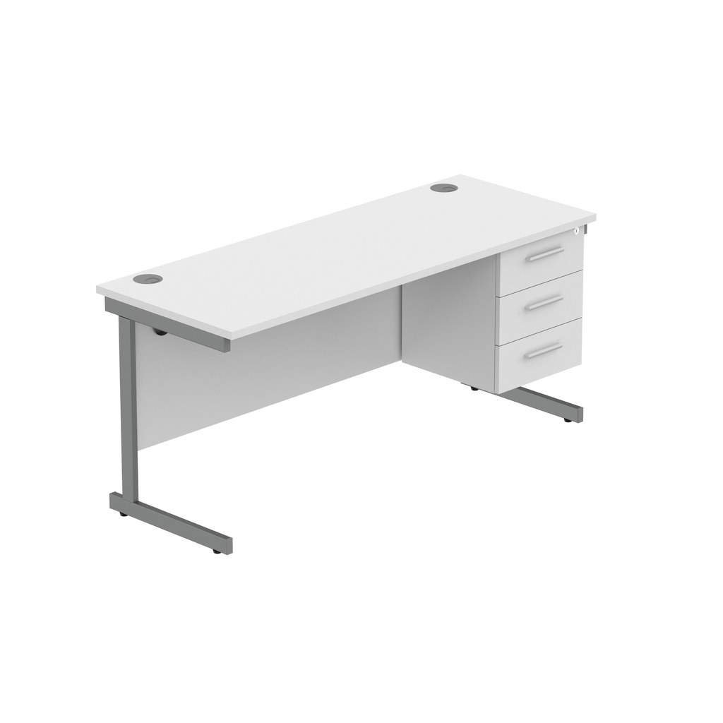 Core|Single Upright|Rectangular Desk With 3 Draw Fixed Pedestal (Fsc)|1600X600|Arctic White-Graphite