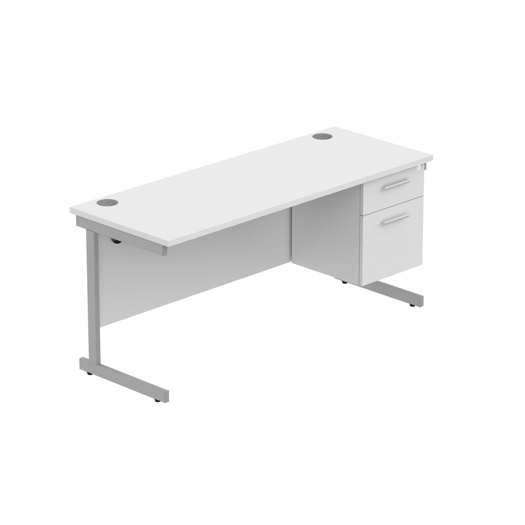 Core|Single Upright|Rectangular Desk With 2 Draw Fixed Pedestal (Fsc)|1600X600|Arctic White-Silver