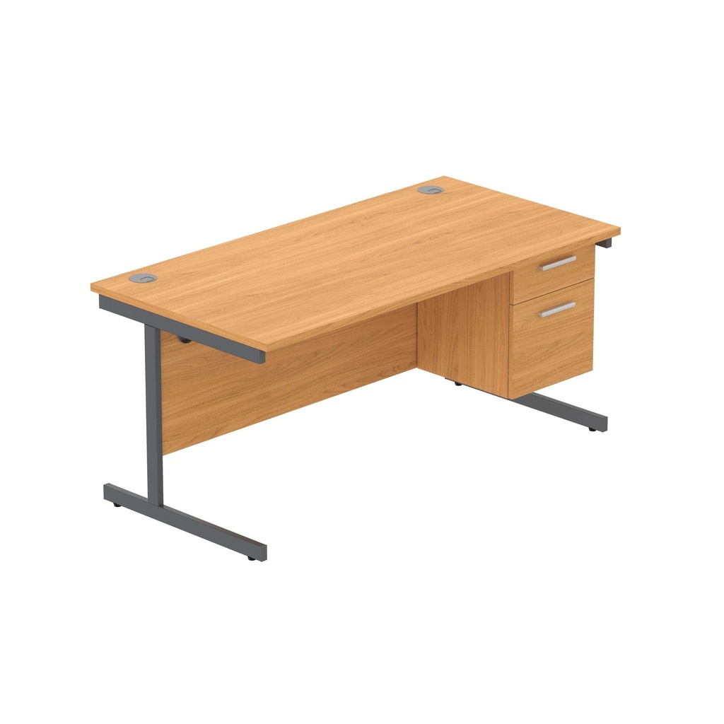 Office Rectangular Desk With Steel Single Upright Cantilever Legs + 2 Draw Fixed Pedestal  (Fsc) | 1600X800 | Norwegian Beech/Graphite