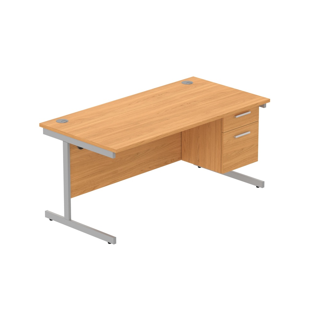 Office Rectangular Desk With Steel Single Upright Cantilever Legs + 2 Draw Fixed Pedestal  (Fsc) | 1600X800 | Norwegian Beech/Silver