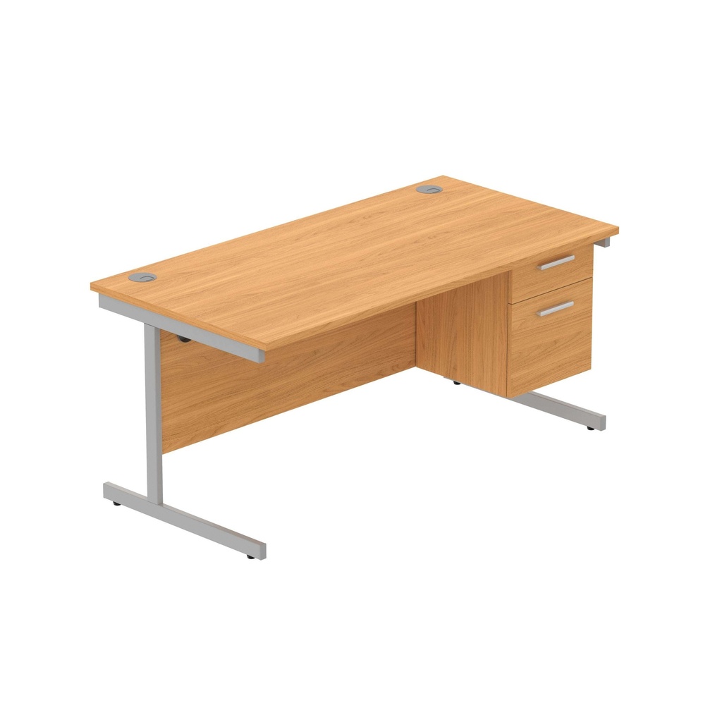 Office Rectangular Desk With Steel Single Upright Cantilever Legs + 2 Draw Fixed Pedestal  (Fsc) | 1600X800 | Norwegian Beech/Silver