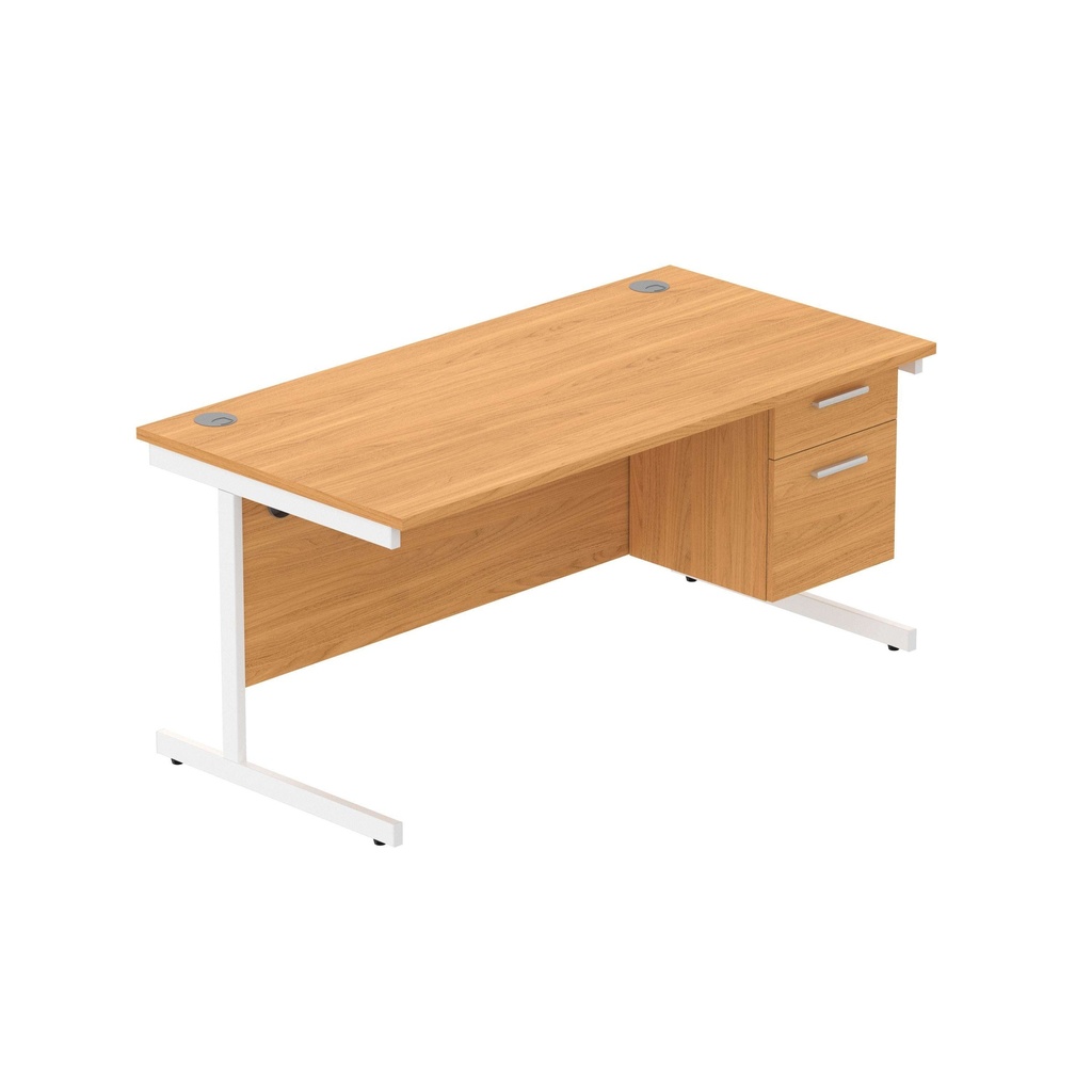 Office Rectangular Desk With Steel Single Upright Cantilever Legs + 2 Draw Fixed Pedestal  (Fsc) | 1600X800 | Norwegian Beech/White
