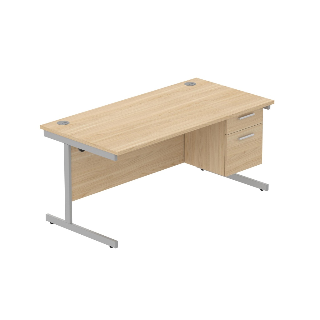 Core|Single Upright|Rectangular Desk With 2 Draw Fixed Pedestal (Fsc)|1600X800|Canadian Oak-Silver