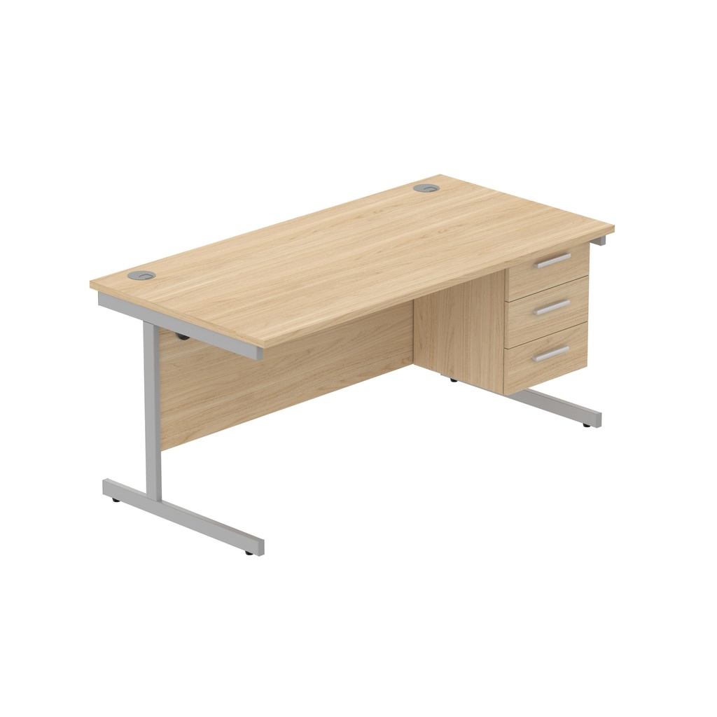 Core|Single Upright|Rectangular Desk With 3 Draw Fixed Pedestal (Fsc)|1600X800|Canadian Oak-Silver