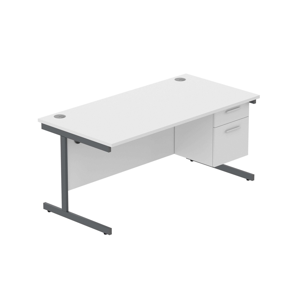 Office Rectangular Desk With Steel Single Upright Cantilever Legs + 2 Draw Fixed Pedestal  (Fsc) | 1600X800 | Arctic White/Graphite