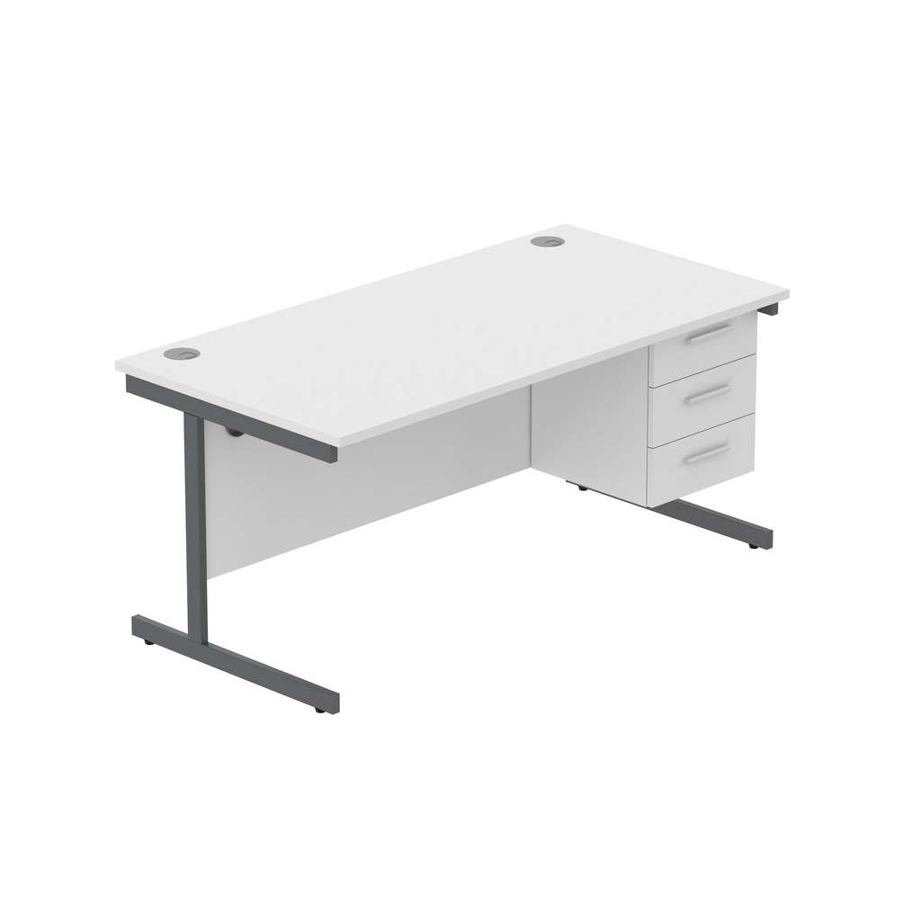 Core|Single Upright|Rectangular Desk With 3 Draw Fixed Pedestal (Fsc)|1600X800|Arctic White-Graphite