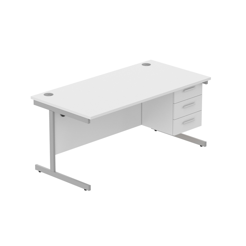 Core|Single Upright|Rectangular Desk With 3 Draw Fixed Pedestal (Fsc)|1600X800|Arctic White-Silver