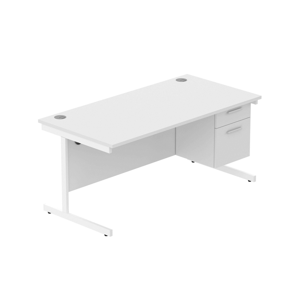Office Rectangular Desk With Steel Single Upright Cantilever Legs + 2 Draw Fixed Pedestal  (Fsc) | 1600X800 | Arctic White/White