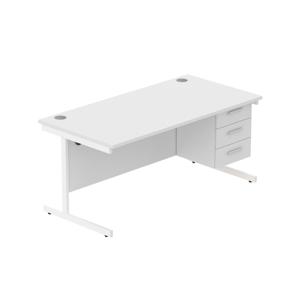 Core|Single Upright|Rectangular Desk With 3 Draw Fixed Pedestal (Fsc)|1600X800|Arctic White-White