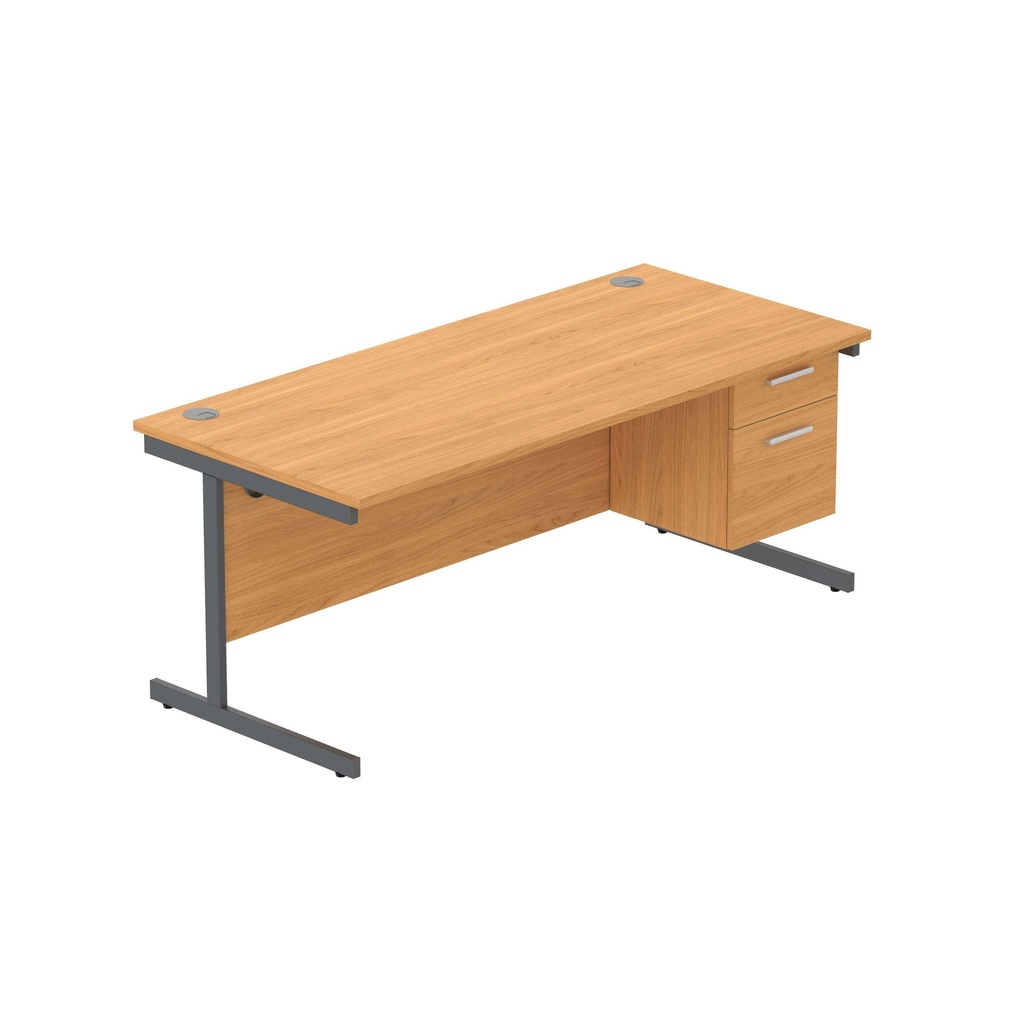Office Rectangular Desk With Steel Single Upright Cantilever Legs + 2 Draw Fixed Pedestal  (Fsc) | 1800X800 | Norwegian Beech/Graphite