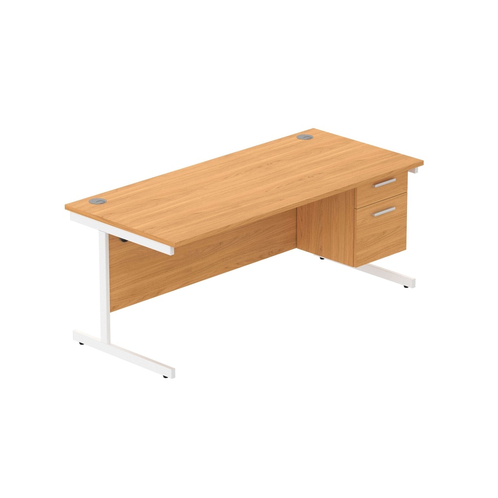 Office Rectangular Desk With Steel Single Upright Cantilever Legs + 2 Draw Fixed Pedestal  (Fsc) | 1800X800 | Norwegian Beech/White