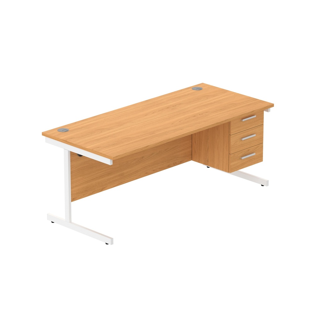 Core|Single Upright|Rectangular Desk With 3 Draw Fixed Pedestal (Fsc)|1800X800|Norwegian Beech-White