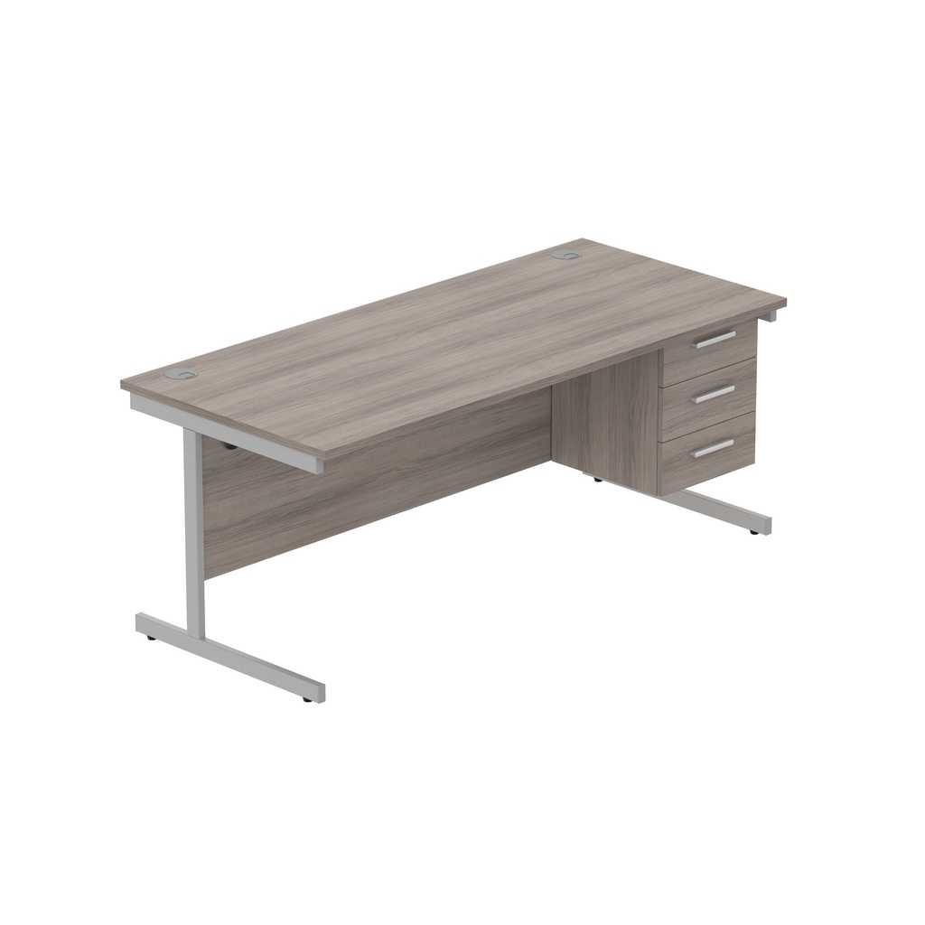Core|Single Upright|Rectangular Desk With 3 Draw Fixed Pedestal (Fsc)|1800X800|Alaskan Grey Oak-Silver