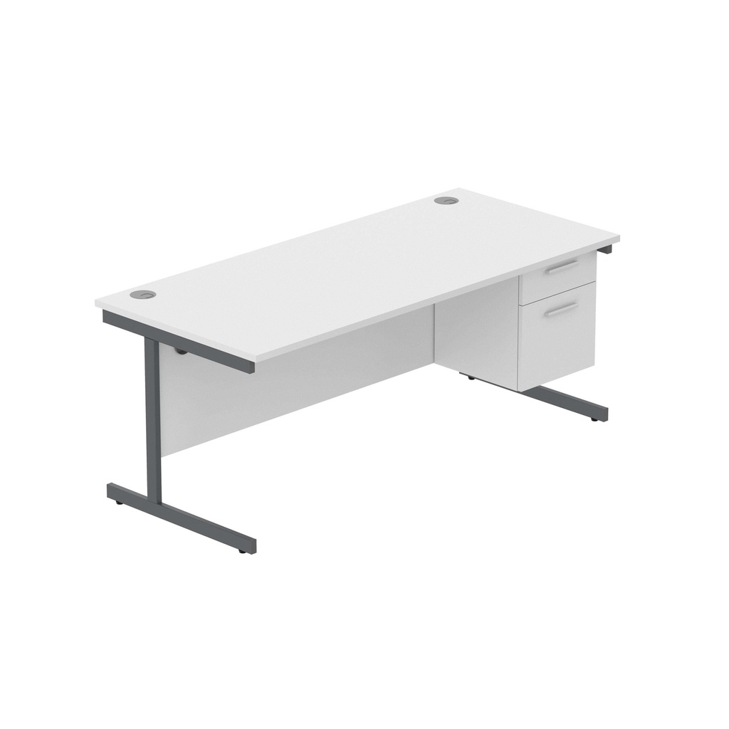 Office Rectangular Desk With Steel Single Upright Cantilever Legs + 2 Draw Fixed Pedestal  (Fsc) | 1800X800 | Canadian Oak/Graphite