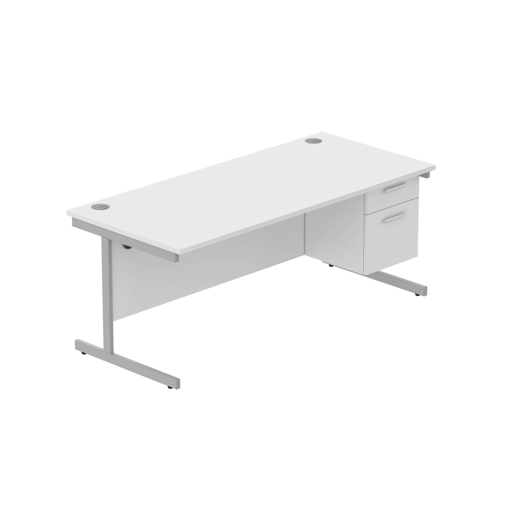 Office Rectangular Desk With Steel Single Upright Cantilever Legs + 2 Draw Fixed Pedestal  (Fsc) | 1800X800 | Canadian Oak/Silver