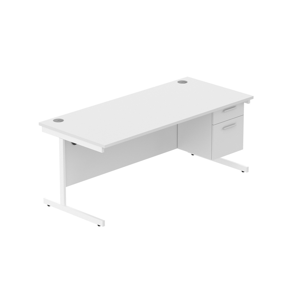 Office Rectangular Desk With Steel Single Upright Cantilever Legs + 2 Draw Fixed Pedestal  (Fsc) | 1800X800 | Canadian Oak/White