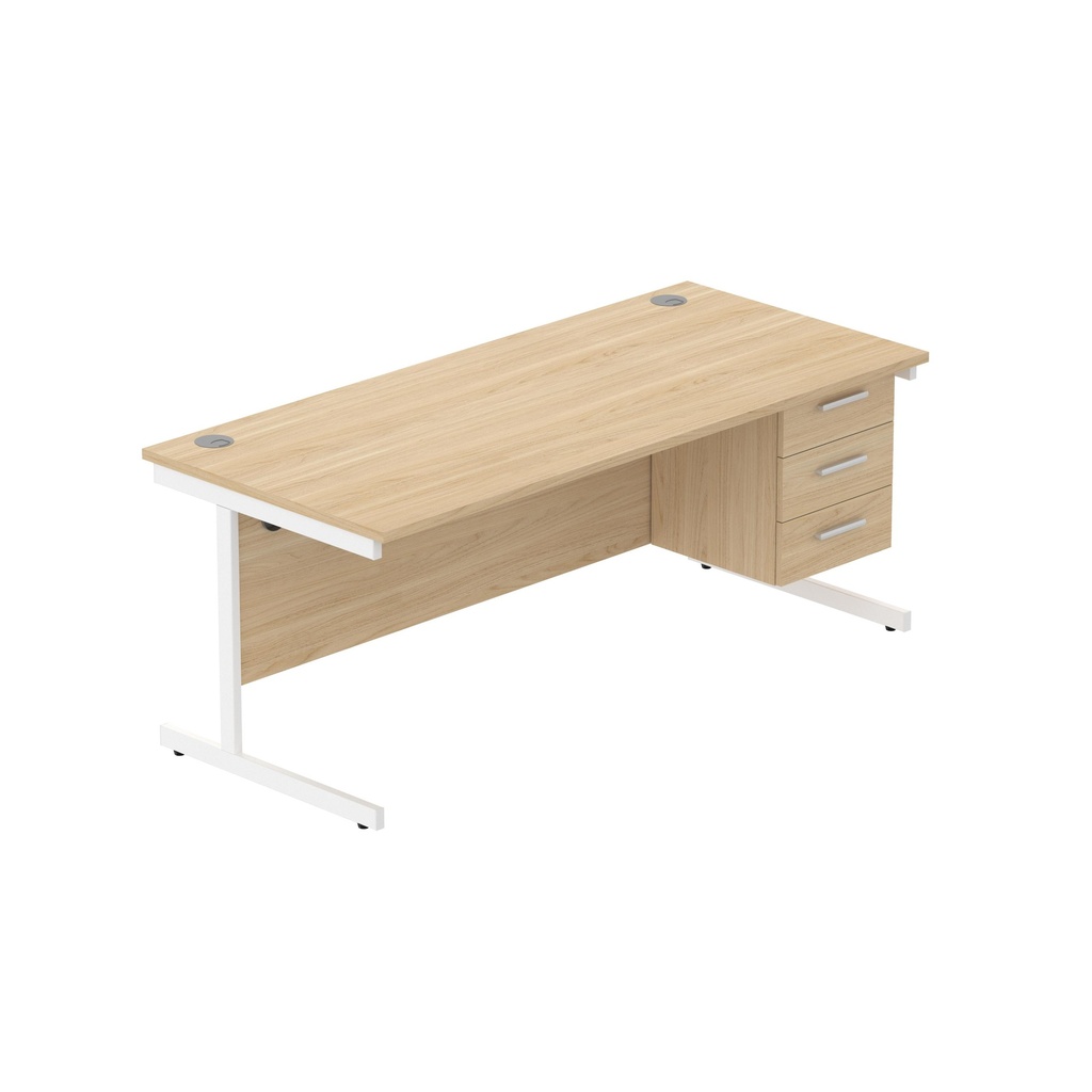 Core|Single Upright|Rectangular Desk With 3 Draw Fixed Pedestal (Fsc)|1800X800|Canadian Oak-White