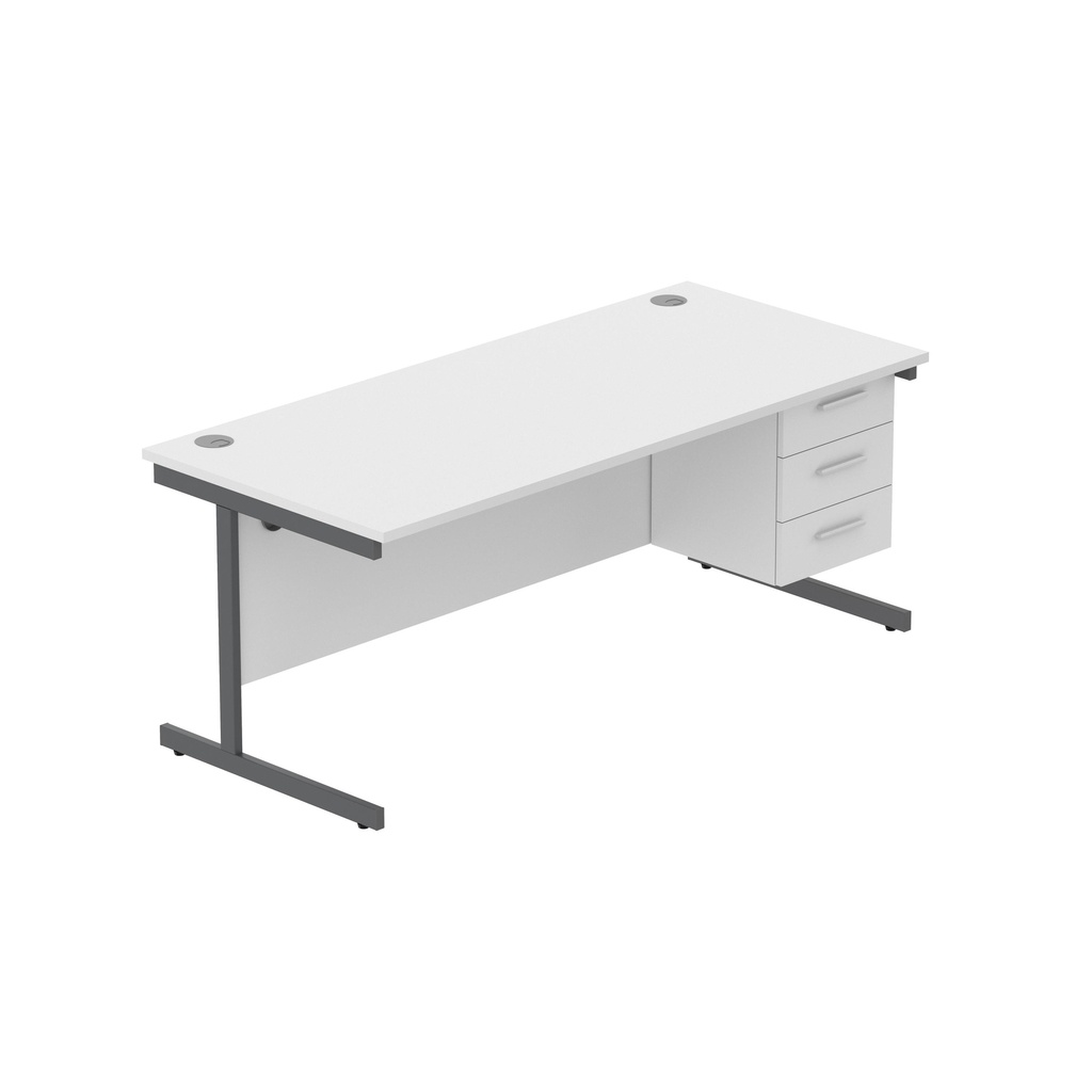 Core|Single Upright|Rectangular Desk With 3 Draw Fixed Pedestal (Fsc)|1800X800|Arctic White-Graphite