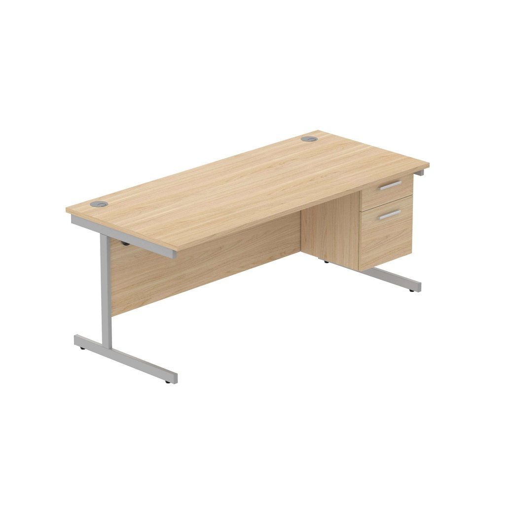 Office Rectangular Desk With Steel Single Upright Cantilever Legs + 2 Draw Fixed Pedestal  (Fsc) | 1800X800 | Arctic White/Silver