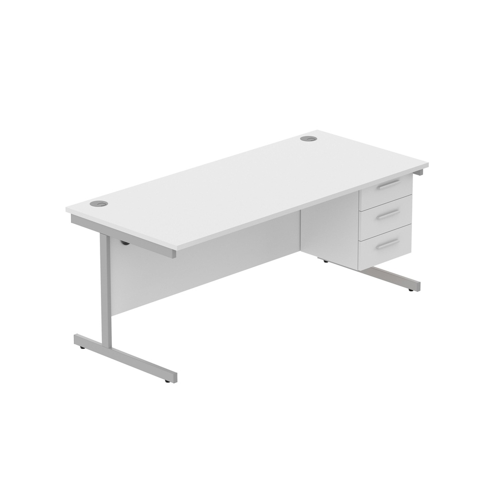 Core|Single Upright|Rectangular Desk With 3 Draw Fixed Pedestal (Fsc)|1800X800|Arctic White-Silver