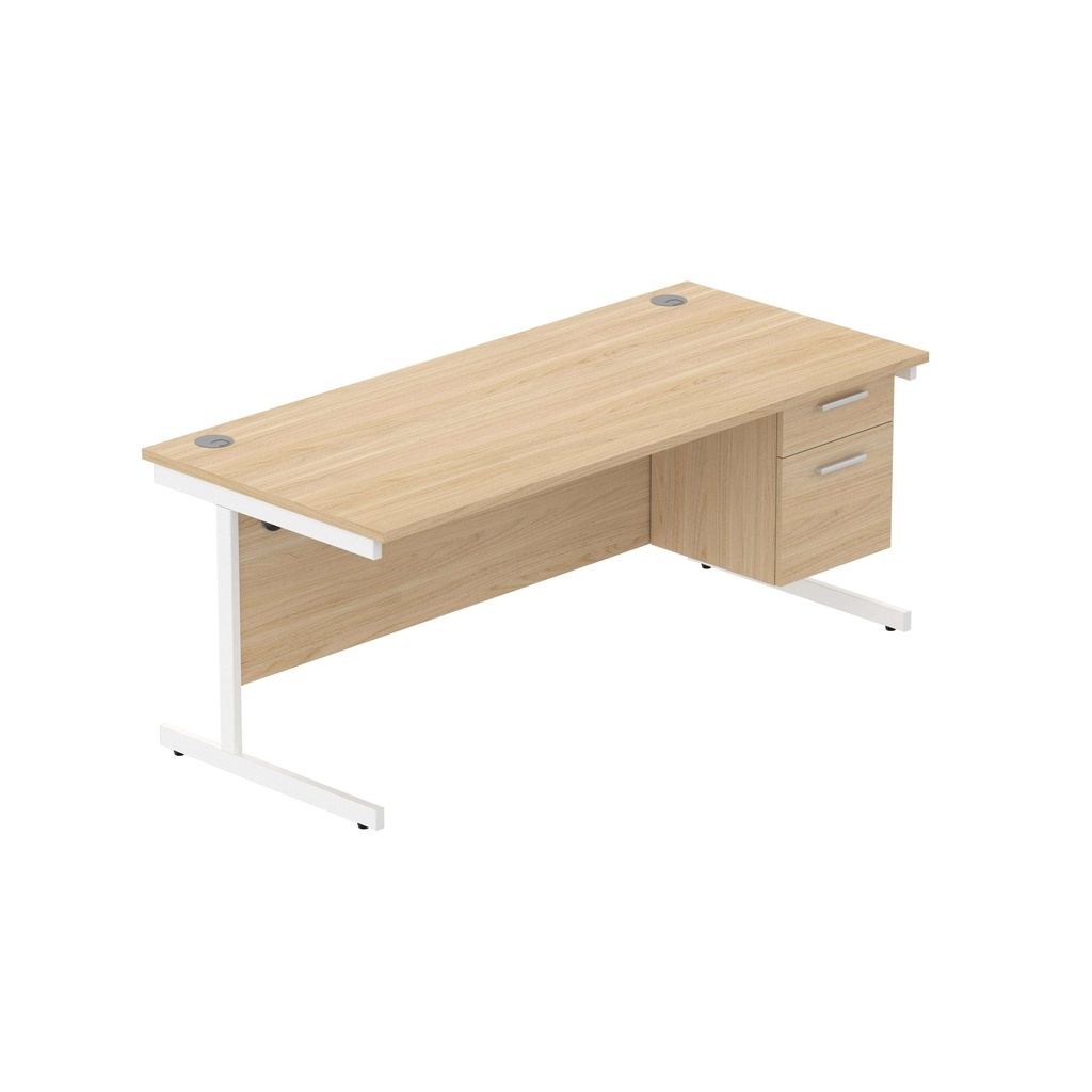 Office Rectangular Desk With Steel Single Upright Cantilever Legs + 2 Draw Fixed Pedestal  (Fsc) | 1800X800 | Arctic White/White