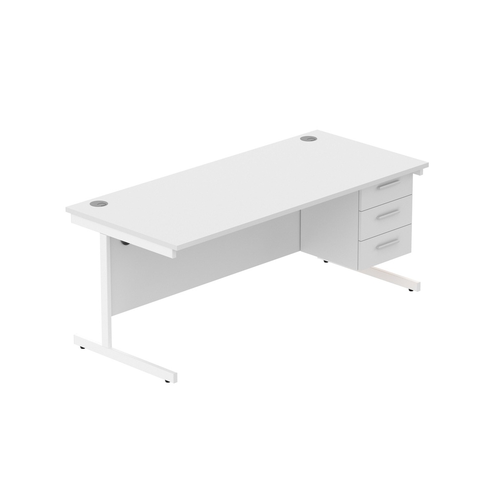 Core|Single Upright|Rectangular Desk With 3 Draw Fixed Pedestal (Fsc)|1800X800|Arctic White-White