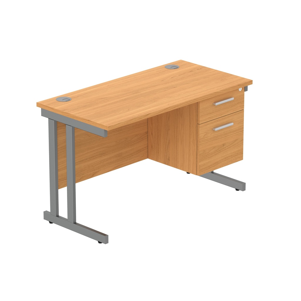 Core|Double Upright|Rectangular Desk With 2 Drawer Fixed Pedestal (Fsc)|1200X600|Norwegian Beech-Graphite