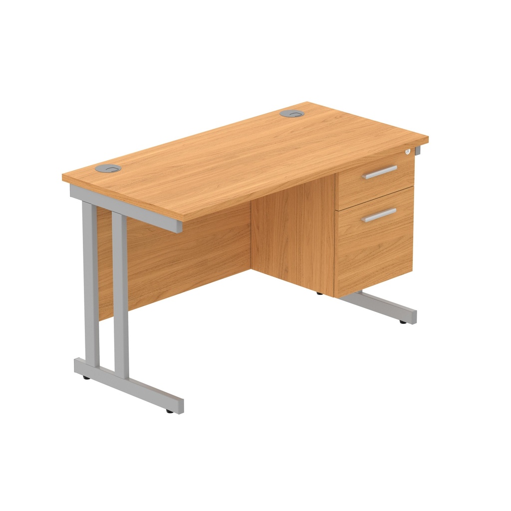 Core|Double Upright|Rectangular Desk With 2 Drawer Fixed Pedestal (Fsc)|1200X600|Norwegian Beech-Silver