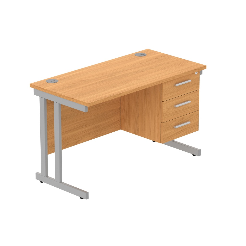 Core|Double Upright|Rectangular Desk With 3 Drawer Fixed Pedestal (Fsc)|1200X600|Norwegian Beech-Silver