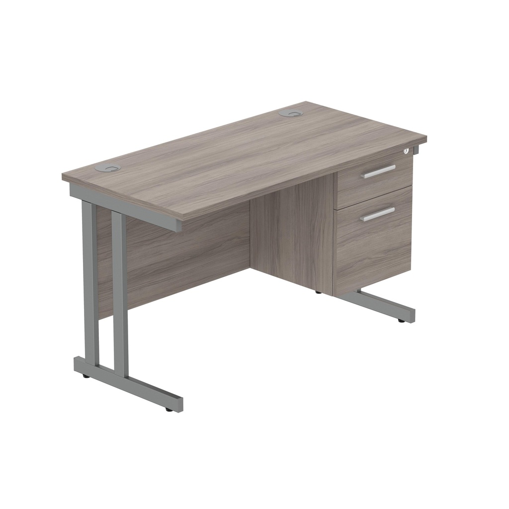 Core|Double Upright|Rectangular Desk With 2 Drawer Fixed Pedestal (Fsc)|1200X600|Alaskan Grey Oak-Graphite