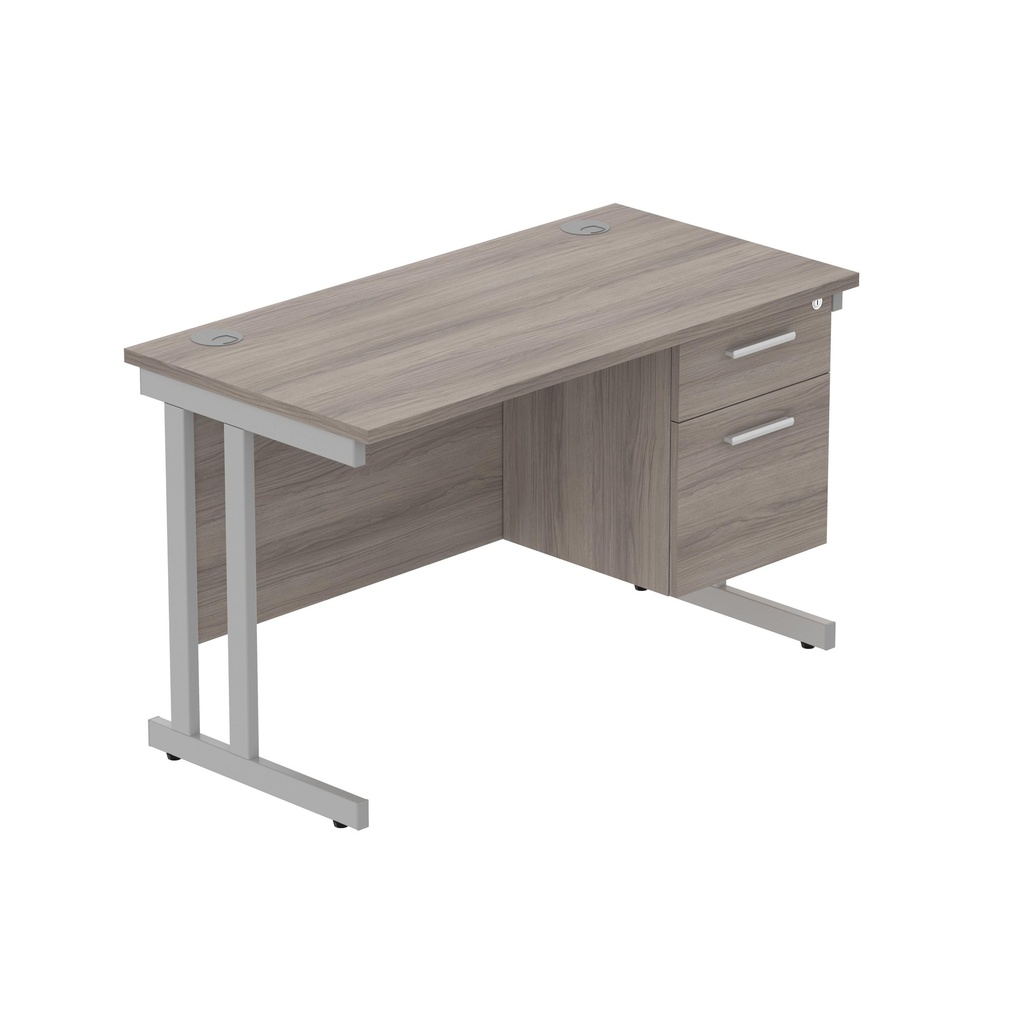Core|Double Upright|Rectangular Desk With 2 Drawer Fixed Pedestal (Fsc)|1200X600|Alaskan Grey Oak-Silver