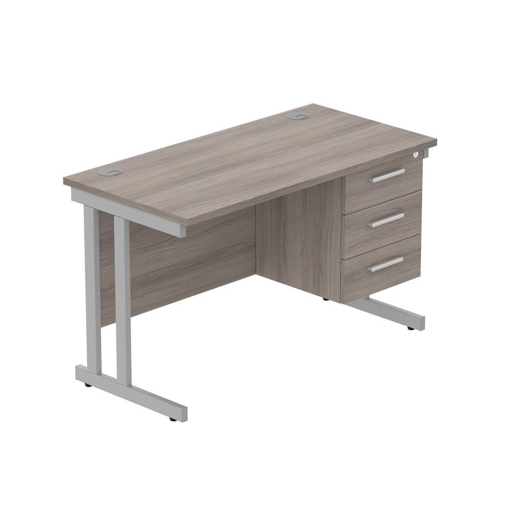 Core|Double Upright|Rectangular Desk With 3 Drawer Fixed Pedestal (Fsc)|1200X600|Alaskan Grey Oak-Silver