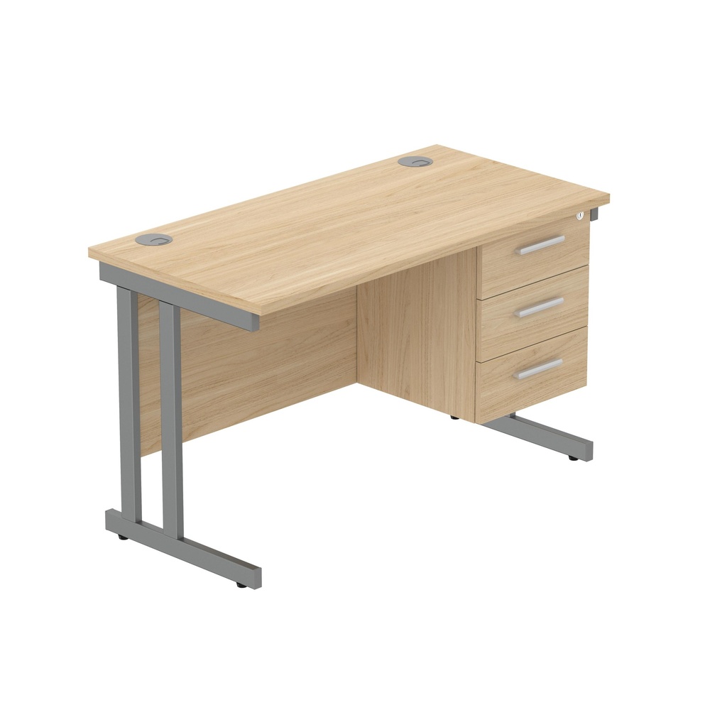 Core|Double Upright|Rectangular Desk With 3 Drawer Fixed Pedestal (Fsc)|1200X600|Canadian Oak-Graphite